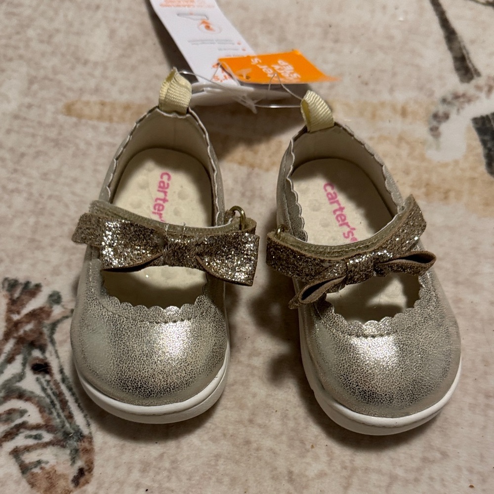 Carter's Toddler Mary Jane Shoes with Glitter Bow in Gold